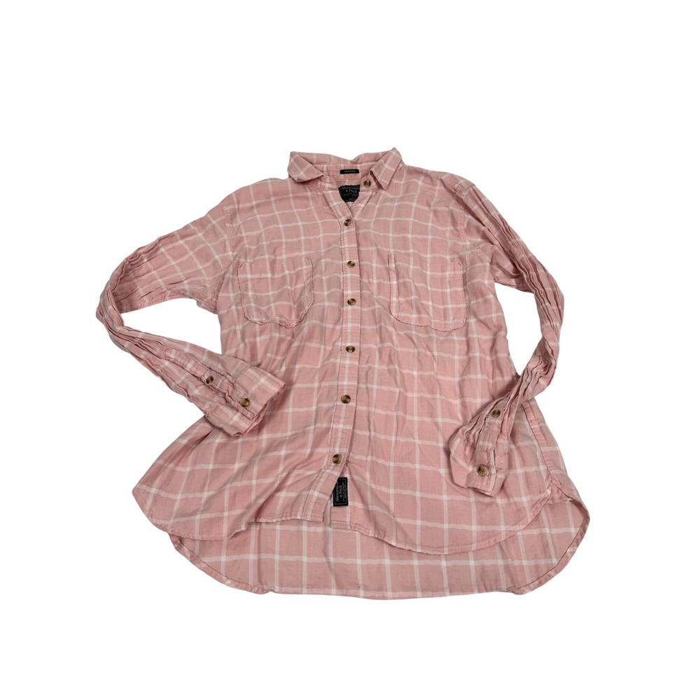 Abercrombie & Fitch Pink White Grid Plaid Boyfriend Cotton Button Down Shirt L